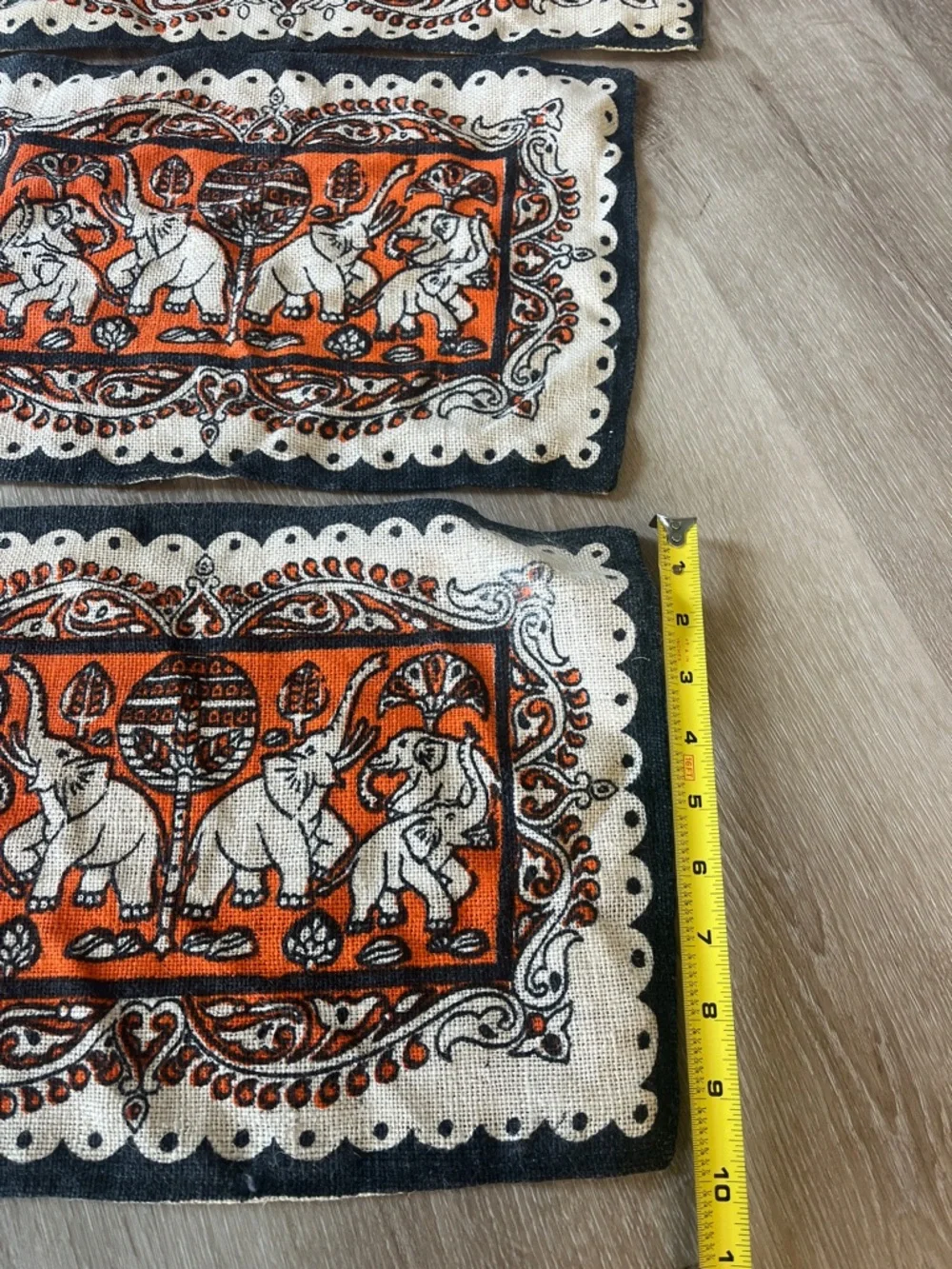🧡Set of 3 Orange & Cream Elephant Textile Placemats/Tapestries
